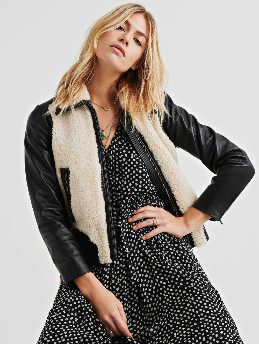 Lucky Brand Black Leather/Shearling Jacket Size S Like New